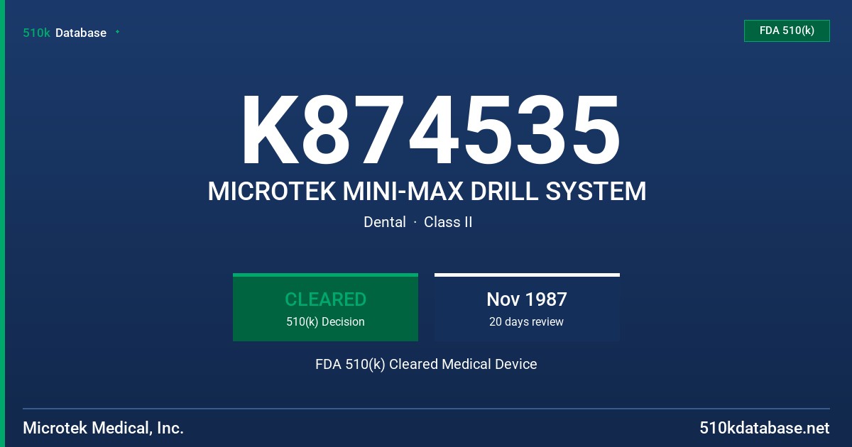 K874535 MICROTEK MINI-MAX DRILL SYSTEM FDA 510(k) Cleared Medical Device