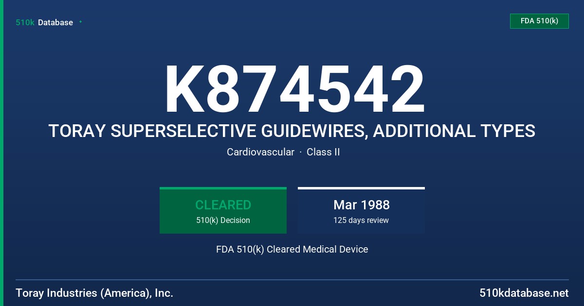 K874542 TORAY SUPERSELECTIVE GUIDEWIRES, ADDITIONAL TYPES FDA 510(k) Cleared Medical Device