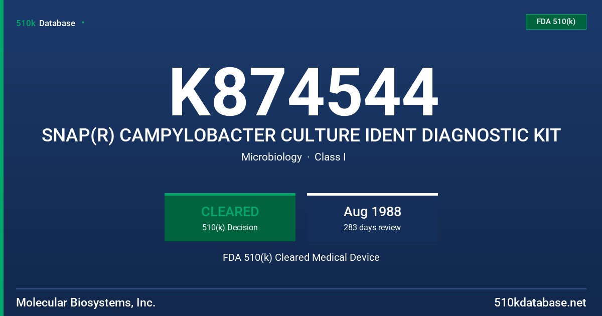 K874544 SNAP(R) CAMPYLOBACTER CULTURE IDENT DIAGNOSTIC KIT FDA 510(k) Cleared Medical Device