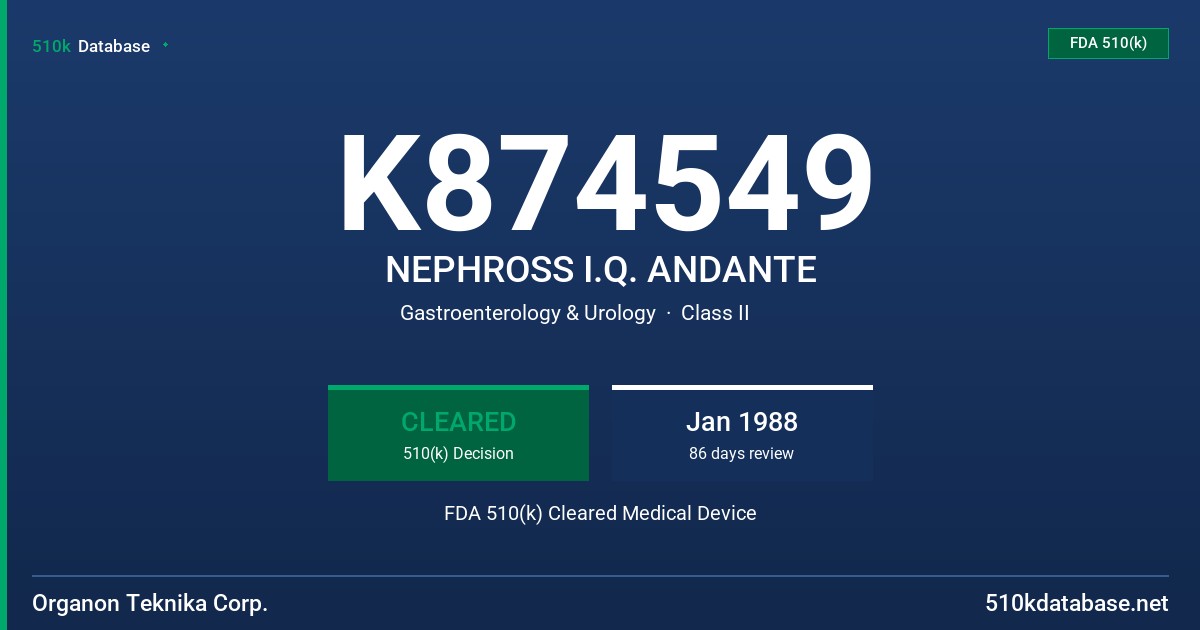 K874549 NEPHROSS I.Q. ANDANTE FDA 510(k) Cleared Medical Device