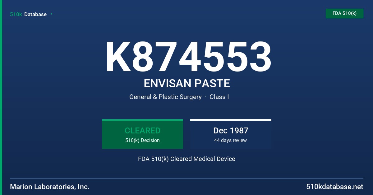 K874553 ENVISAN PASTE FDA 510(k) Cleared Medical Device