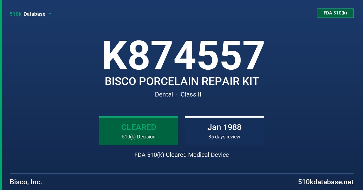 K874557 BISCO PORCELAIN REPAIR KIT FDA 510(k) Cleared Medical Device