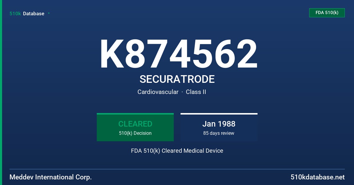K874562 SECURATRODE FDA 510(k) Cleared Medical Device