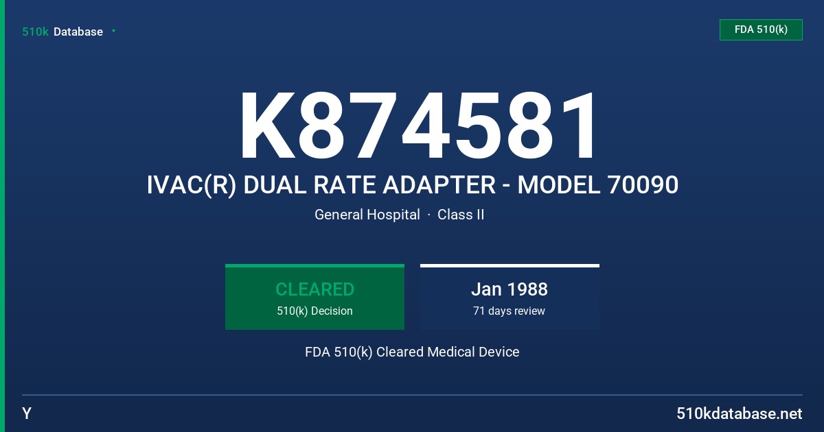K874581 IVAC(R) DUAL RATE ADAPTER - MODEL 70090 FDA 510(k) Cleared Medical Device