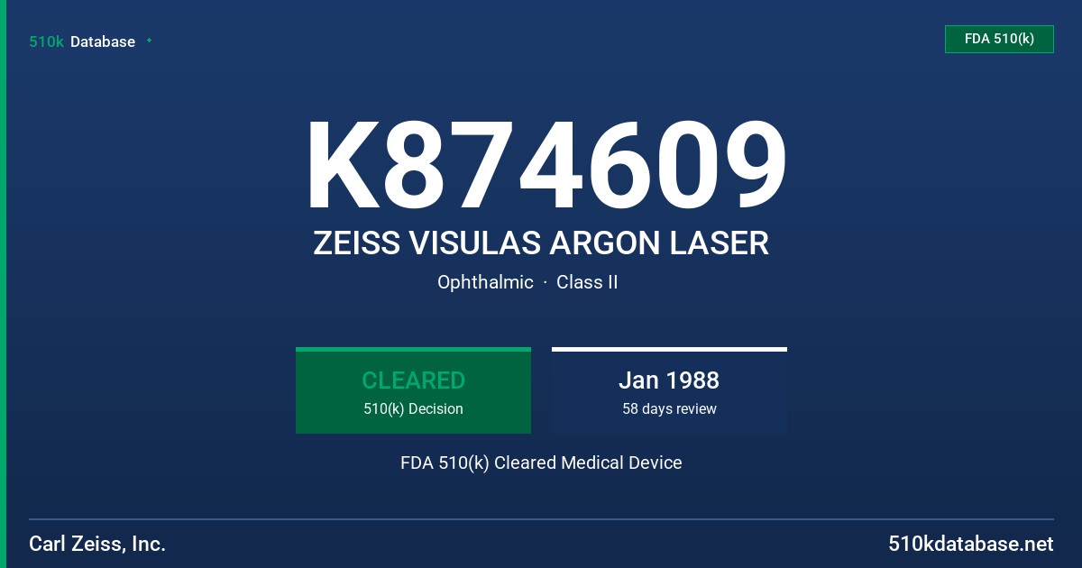 K874609 ZEISS VISULAS ARGON LASER FDA 510(k) Cleared Medical Device