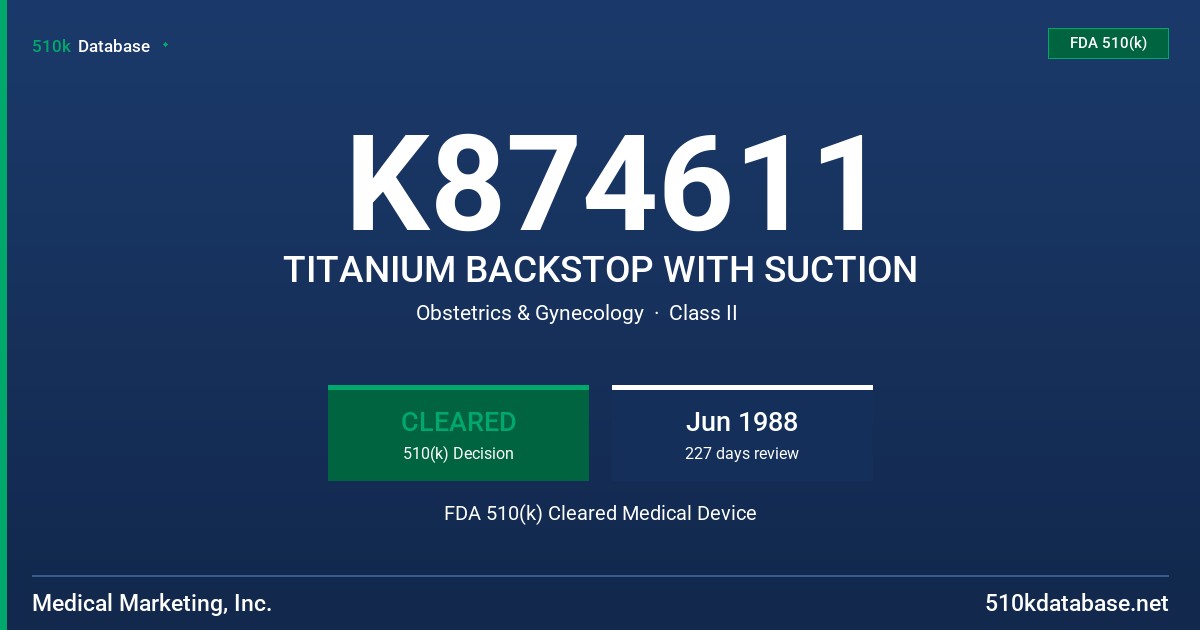 K874611 TITANIUM BACKSTOP WITH SUCTION FDA 510(k) Cleared Medical Device