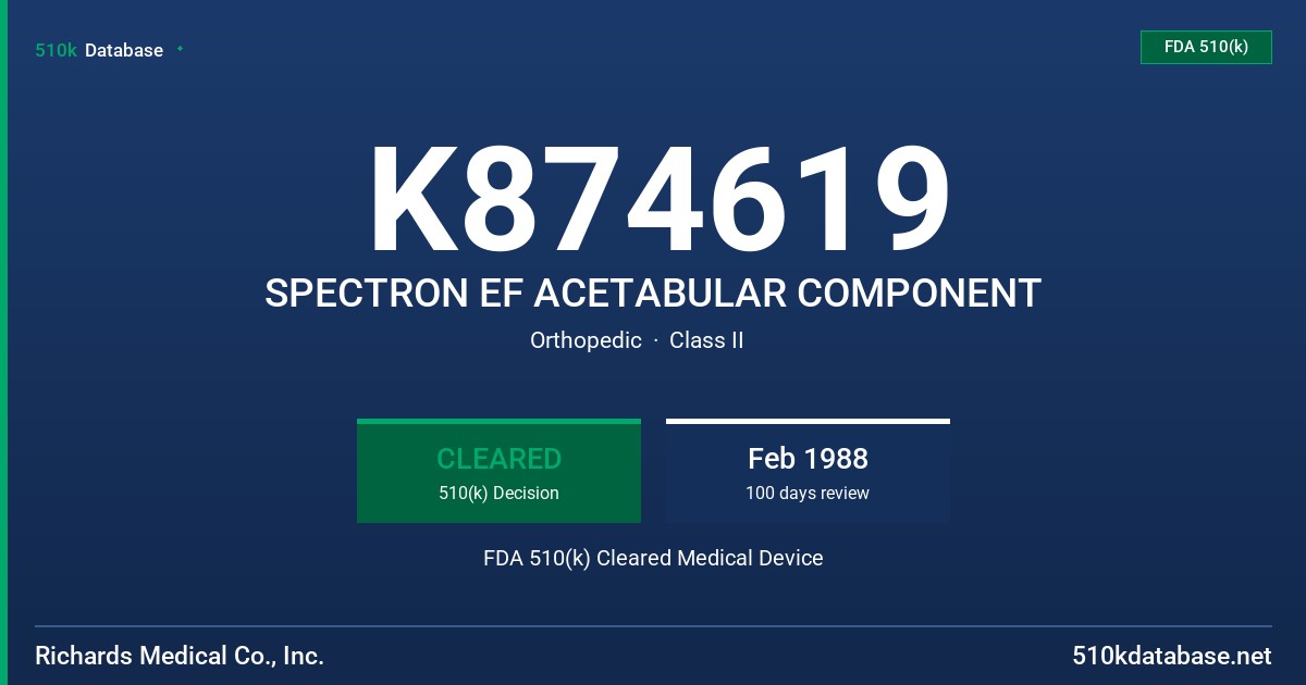 K874619 SPECTRON EF ACETABULAR COMPONENT FDA 510(k) Cleared Medical Device