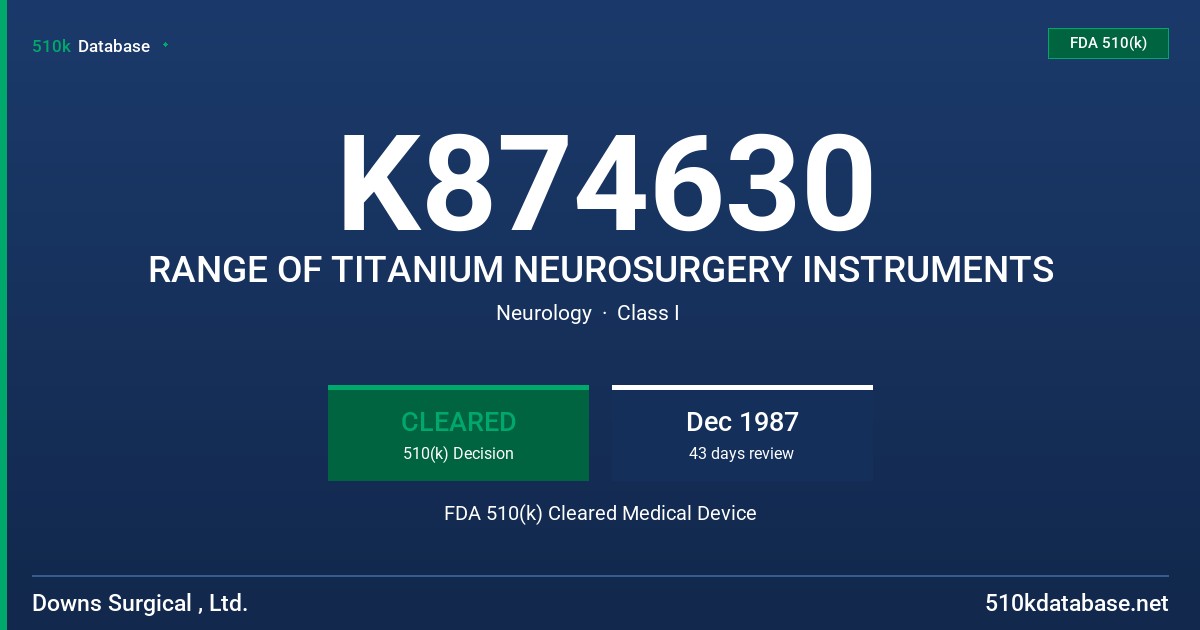 K874630 RANGE OF TITANIUM NEUROSURGERY INSTRUMENTS FDA 510(k) Cleared Medical Device