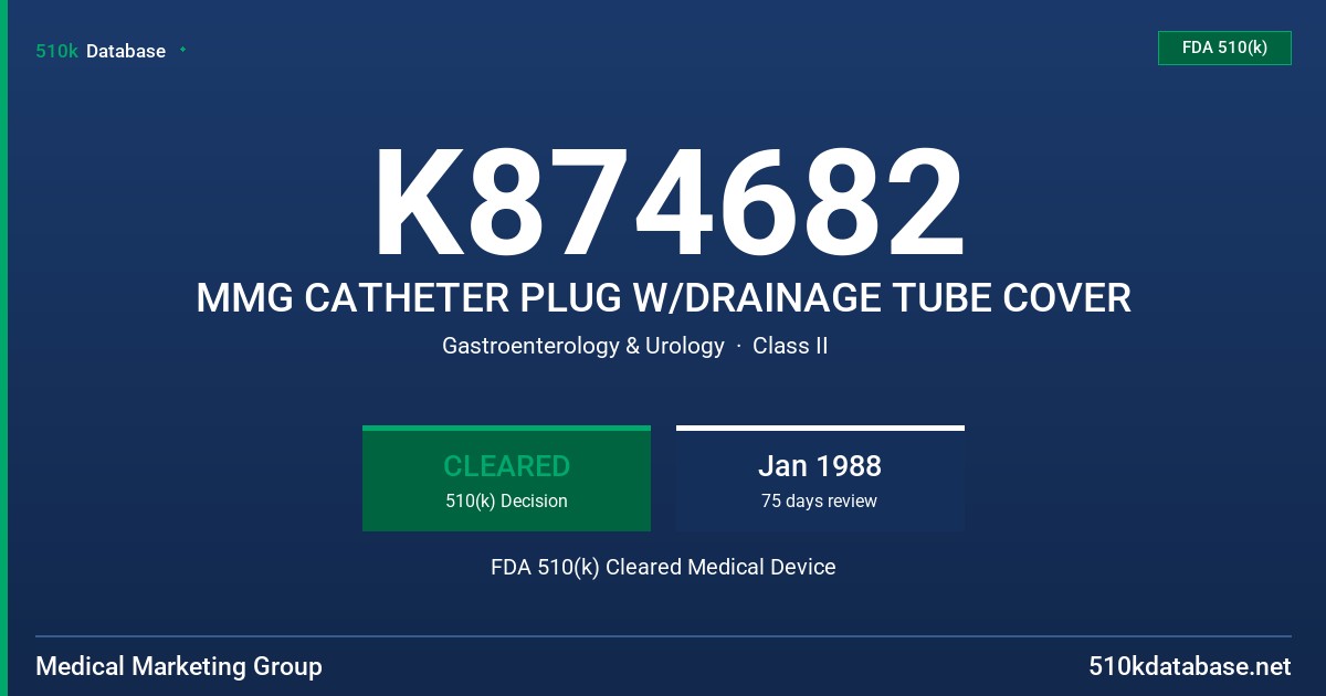 K874682 MMG CATHETER PLUG W/DRAINAGE TUBE COVER FDA 510(k) Cleared Medical Device