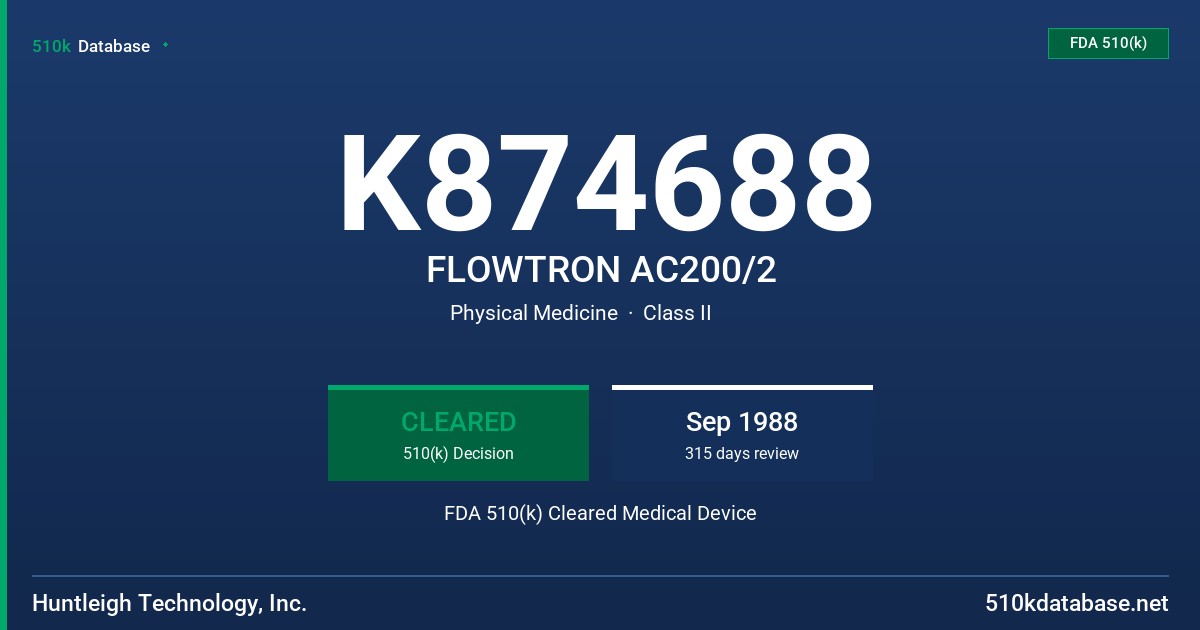 K874688 FLOWTRON AC200/2 FDA 510(k) Cleared Medical Device