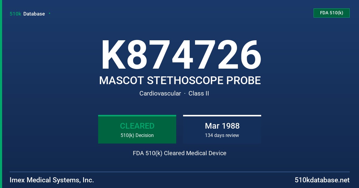 K874726 MASCOT STETHOSCOPE PROBE FDA 510(k) Cleared Medical Device