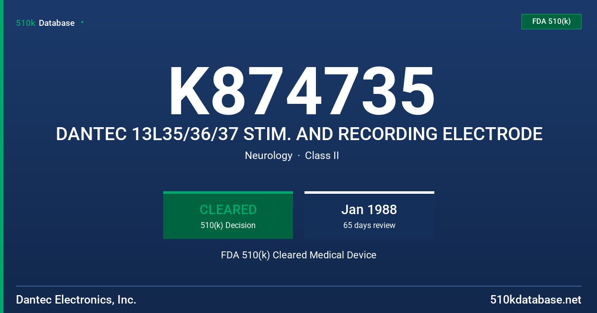 K874735 DANTEC 13L35/36/37 STIM. AND RECORDING ELECTRODE FDA 510(k) Cleared Medical Device