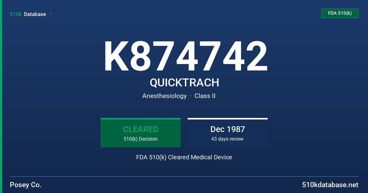 K874742 QUICKTRACH FDA 510(k) Cleared Medical Device