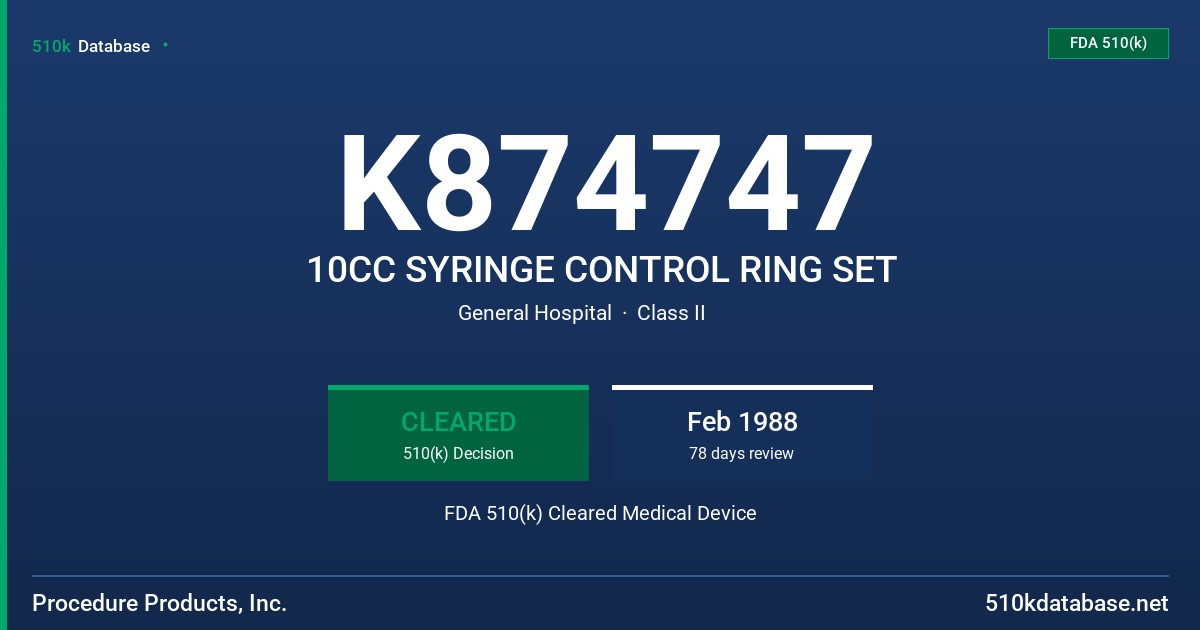 K874747 10CC SYRINGE CONTROL RING SET FDA 510(k) Cleared Medical Device