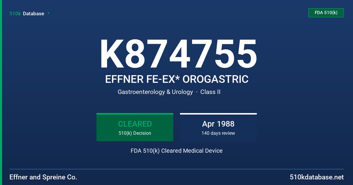 K874755 EFFNER FE-EX* OROGASTRIC FDA 510(k) Cleared Medical Device
