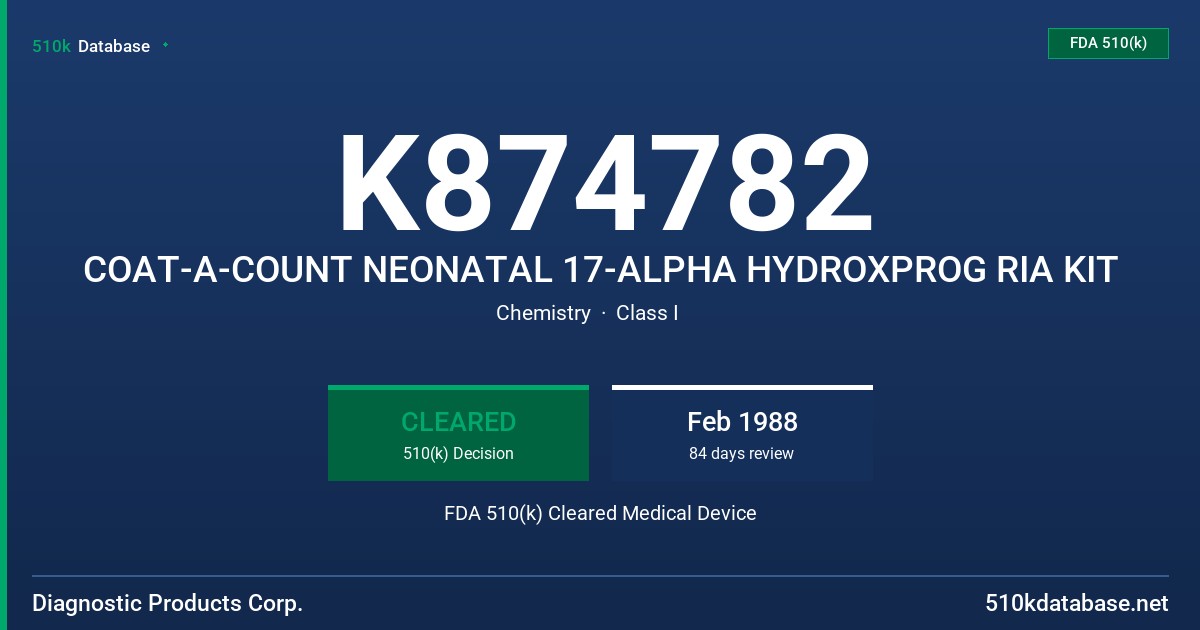 K874782 COAT-A-COUNT NEONATAL 17-ALPHA HYDROXPROG RIA KIT FDA 510(k) Cleared Medical Device