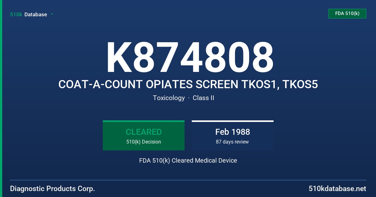 K874808 COAT-A-COUNT OPIATES SCREEN TKOS1, TKOS5 FDA 510(k) Cleared Medical Device
