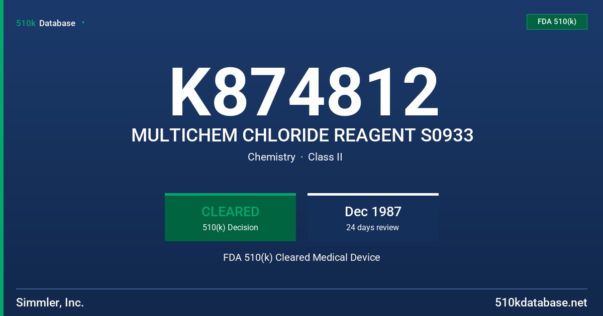 K874812 MULTICHEM CHLORIDE REAGENT S0933 FDA 510(k) Cleared Medical Device