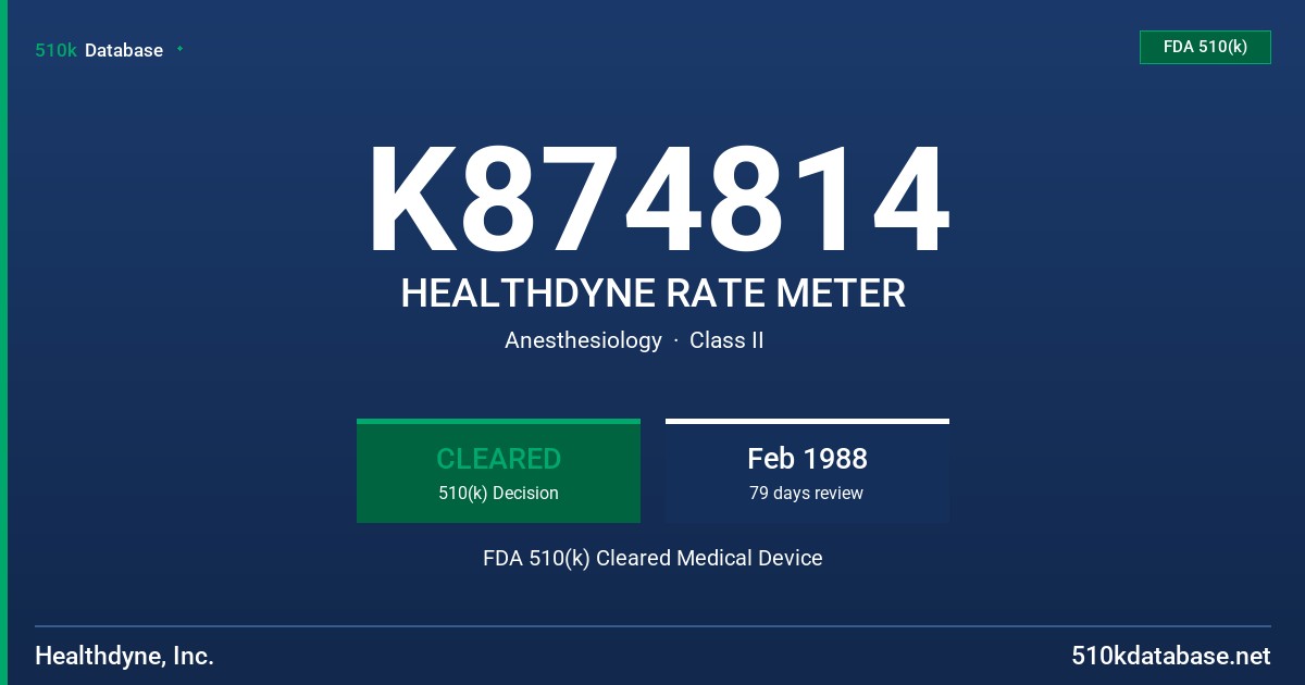 K874814 HEALTHDYNE RATE METER FDA 510(k) Cleared Medical Device