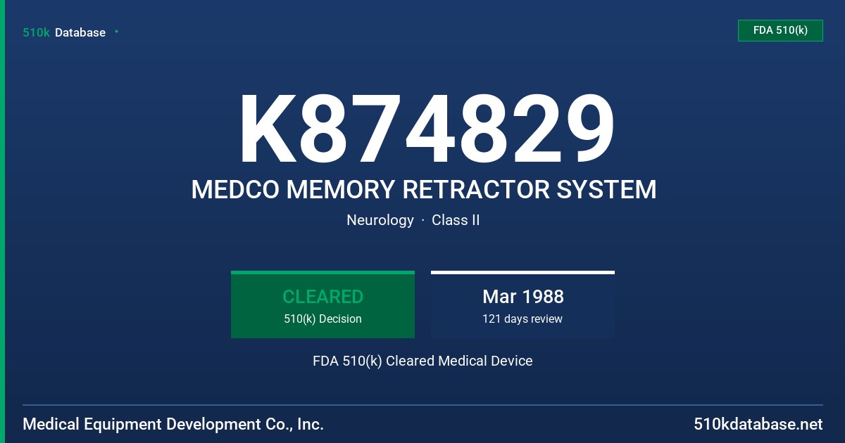 K874829 MEDCO MEMORY RETRACTOR SYSTEM FDA 510(k) Cleared Medical Device