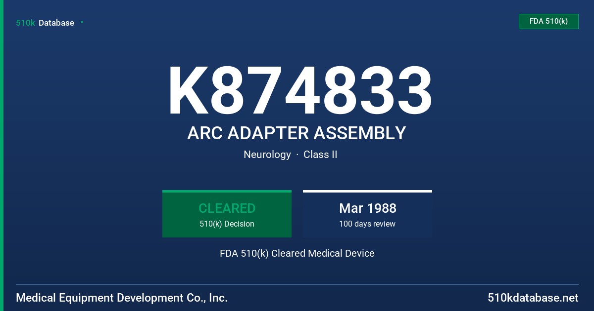 K874833 ARC ADAPTER ASSEMBLY FDA 510(k) Cleared Medical Device