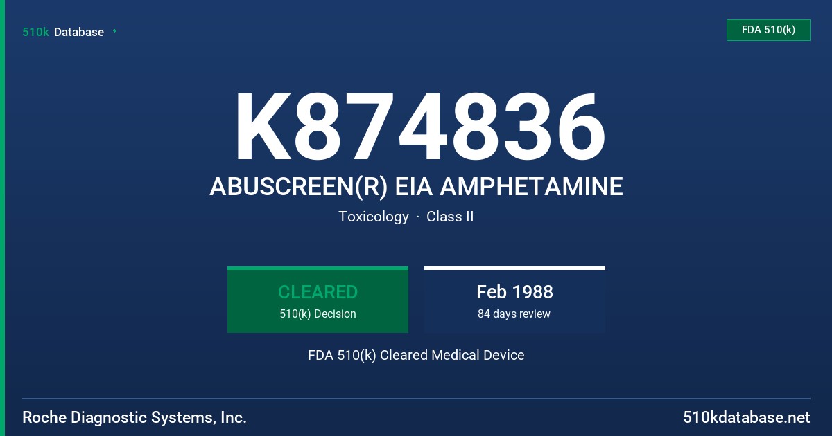 K874836 ABUSCREEN(R) EIA AMPHETAMINE FDA 510(k) Cleared Medical Device