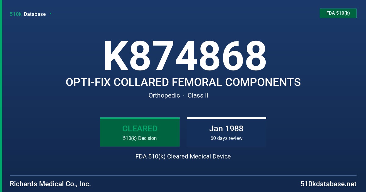 K874868 OPTI-FIX COLLARED FEMORAL COMPONENTS FDA 510(k) Cleared Medical Device