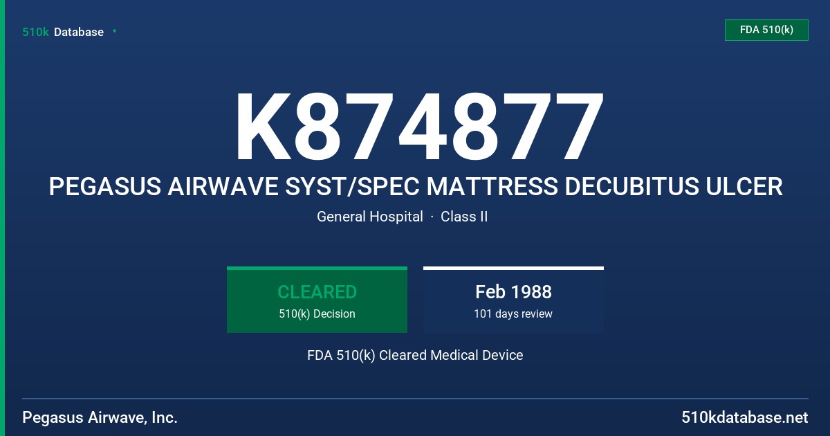 K874877 PEGASUS AIRWAVE SYST/SPEC MATTRESS DECUBITUS ULCER FDA 510(k) Cleared Medical Device