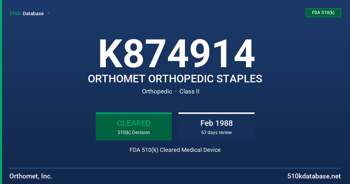K874914 ORTHOMET ORTHOPEDIC STAPLES FDA 510(k) Cleared Medical Device
