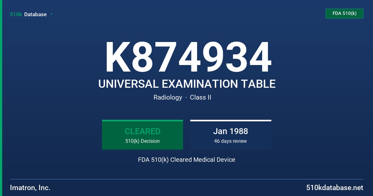 K874934 UNIVERSAL EXAMINATION TABLE FDA 510(k) Cleared Medical Device