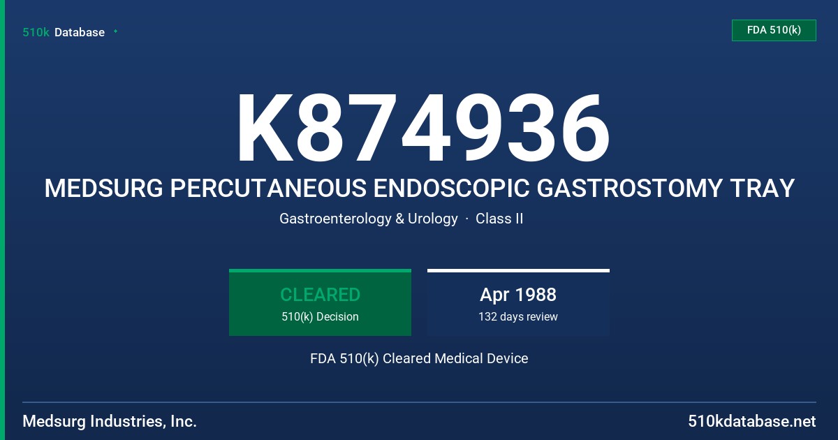 K874936 MEDSURG PERCUTANEOUS ENDOSCOPIC GASTROSTOMY TRAY FDA 510(k) Cleared Medical Device