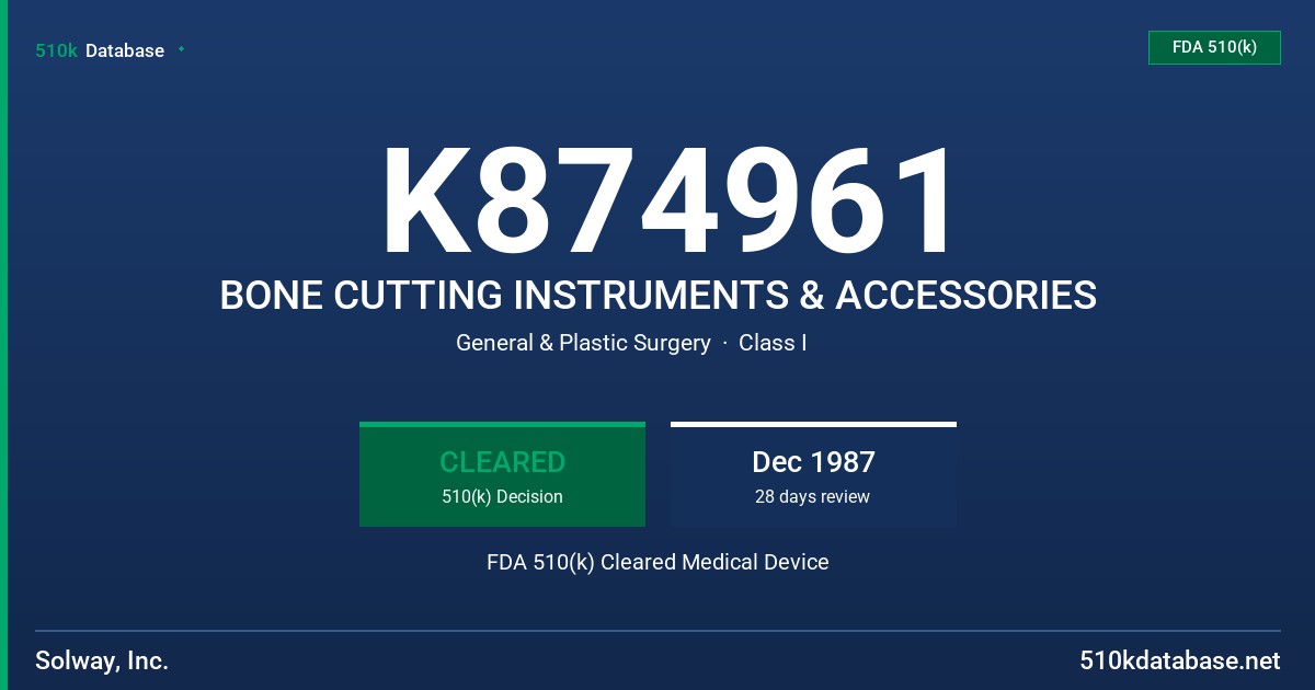 K874961 BONE CUTTING INSTRUMENTS & ACCESSORIES FDA 510(k) Cleared Medical Device