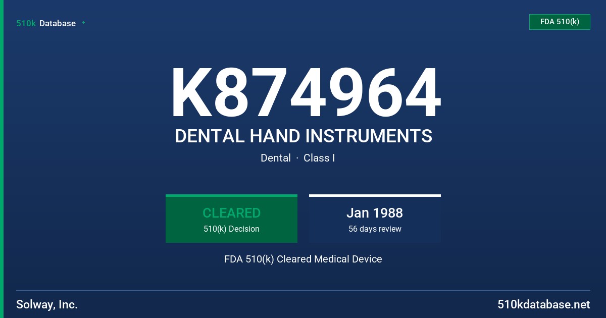 K874964 DENTAL HAND INSTRUMENTS FDA 510(k) Cleared Medical Device