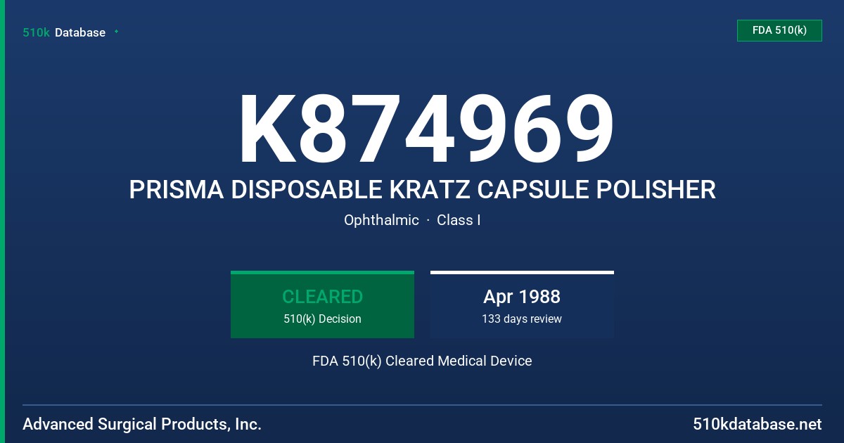 K874969 PRISMA DISPOSABLE KRATZ CAPSULE POLISHER FDA 510(k) Cleared Medical Device