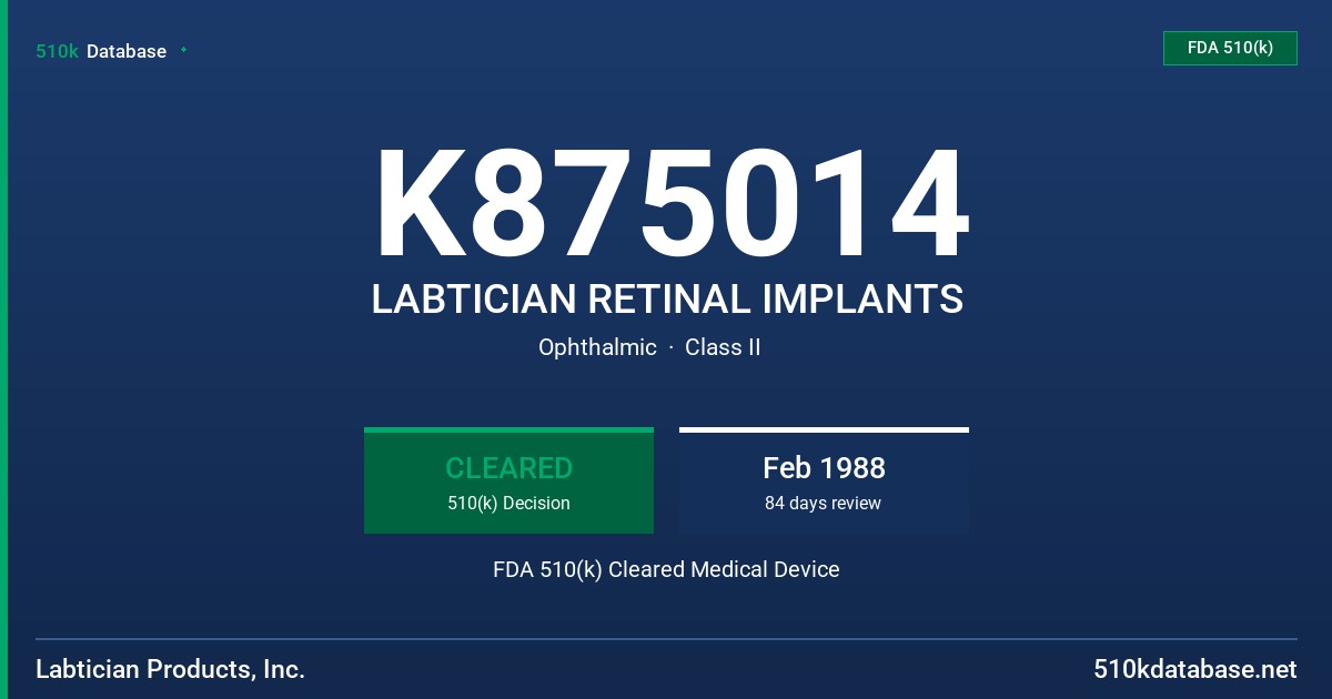 K875014 LABTICIAN RETINAL IMPLANTS FDA 510(k) Cleared Medical Device