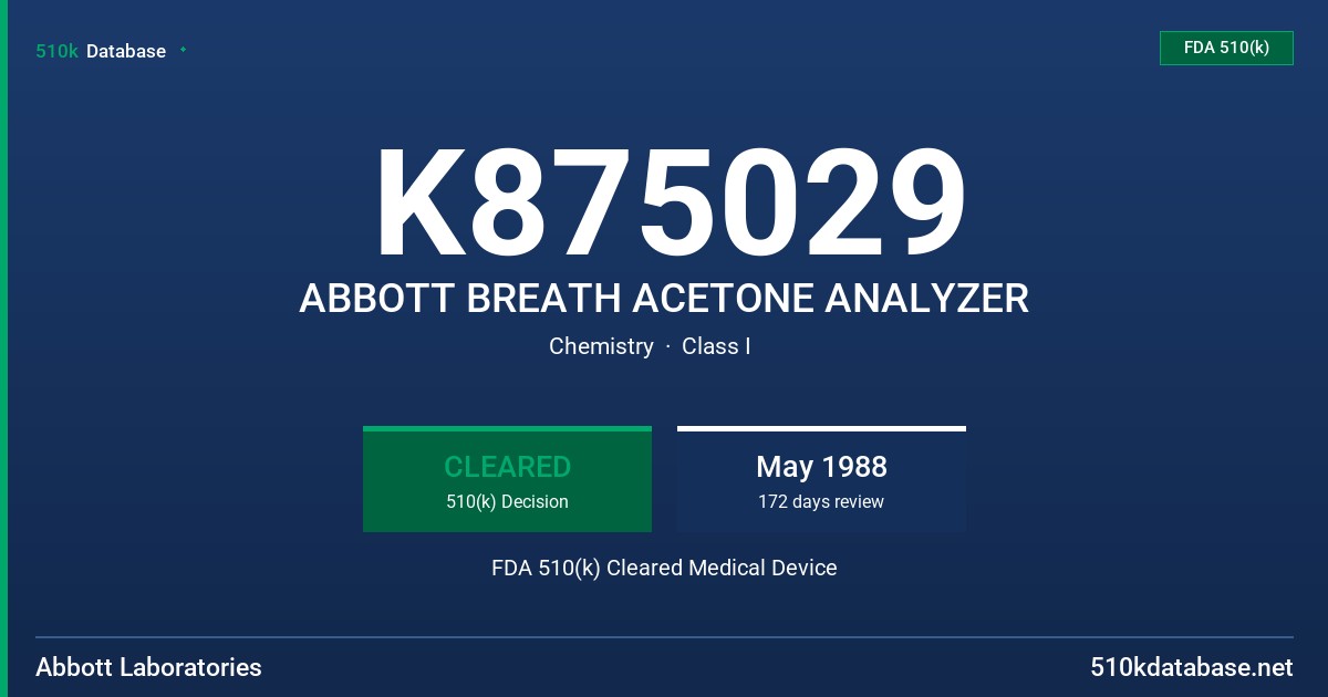 K875029 ABBOTT BREATH ACETONE ANALYZER FDA 510(k) Cleared Medical Device