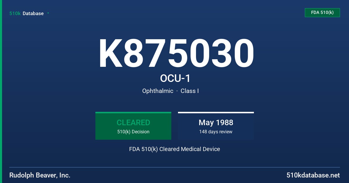K875030 OCU-1 FDA 510(k) Cleared Medical Device