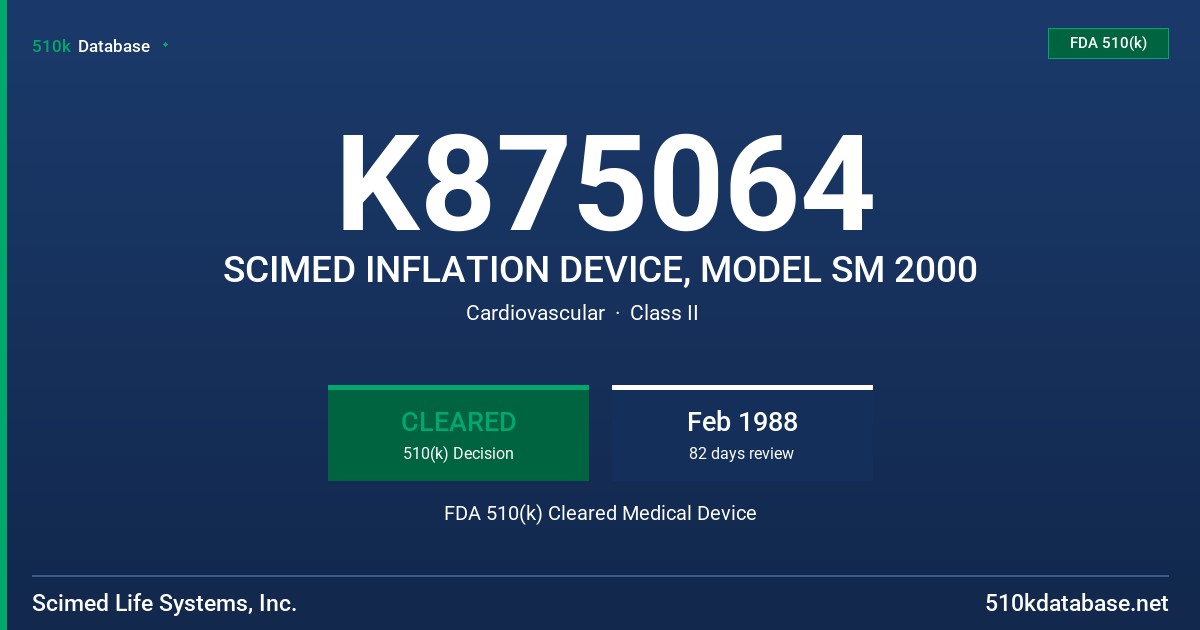 K875064 SCIMED INFLATION DEVICE, MODEL SM 2000 FDA 510(k) Cleared Medical Device