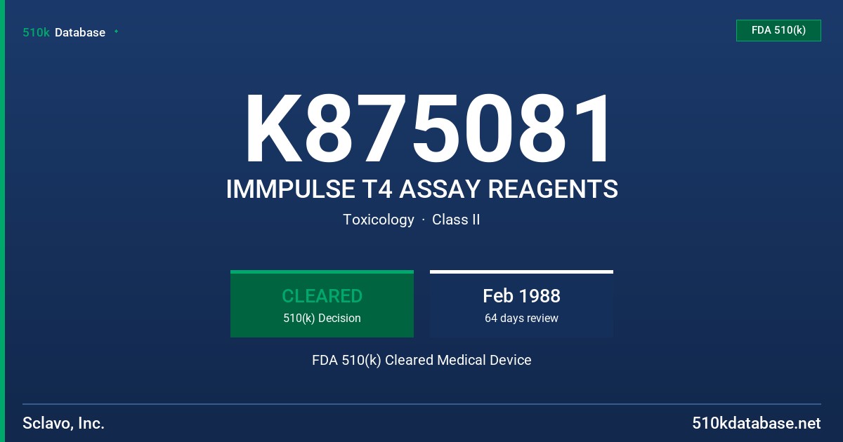 K875081 IMMPULSE T4 ASSAY REAGENTS FDA 510(k) Cleared Medical Device