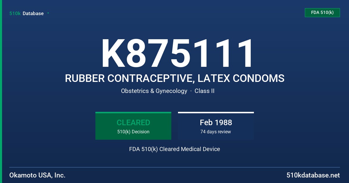 K875111 RUBBER CONTRACEPTIVE, LATEX CONDOMS FDA 510(k) Cleared Medical Device
