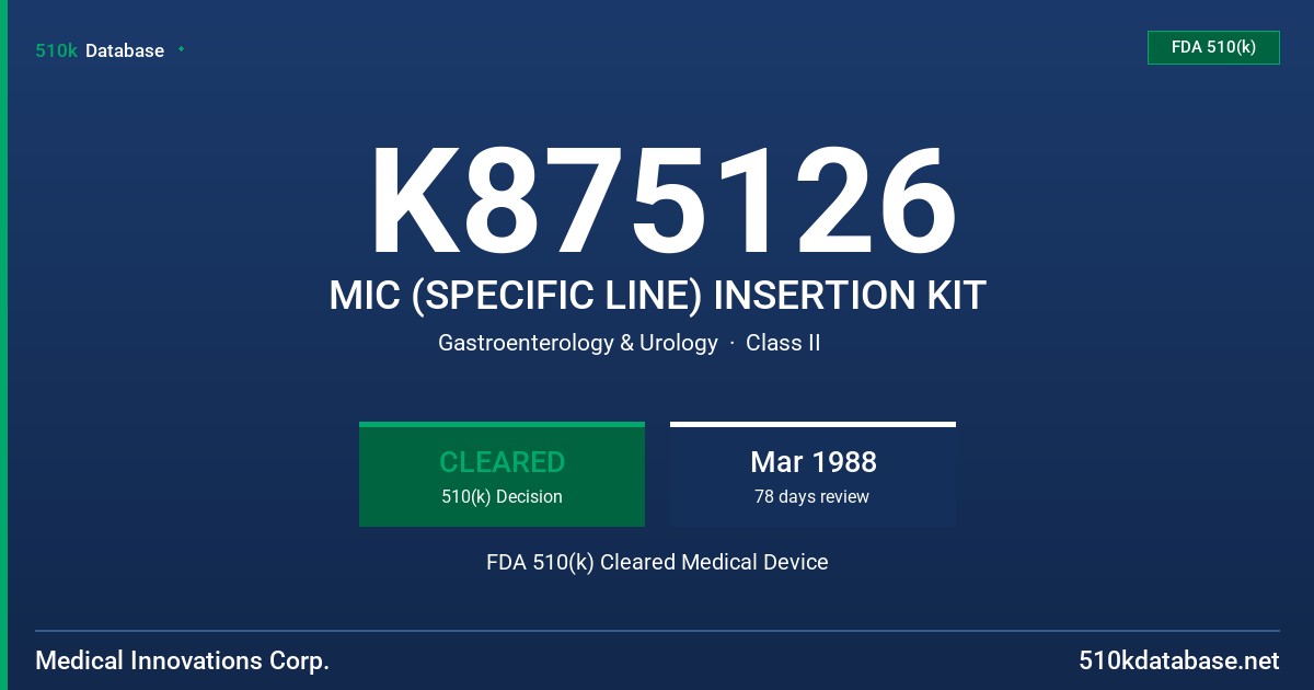 K875126 MIC (SPECIFIC LINE) INSERTION KIT FDA 510(k) Cleared Medical Device