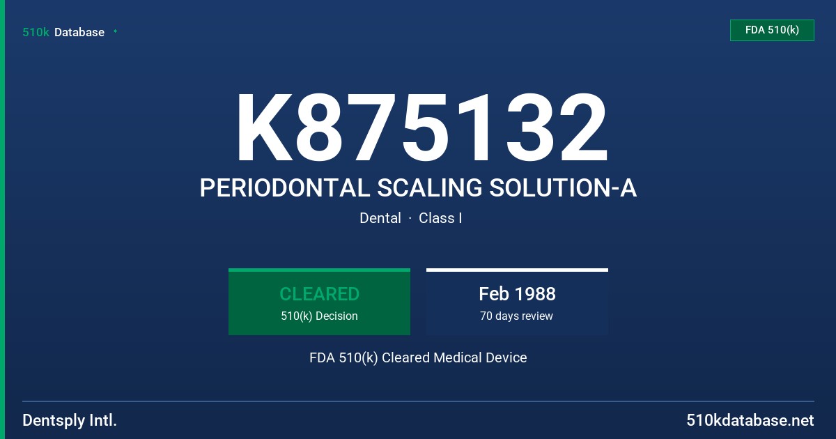 K875132 PERIODONTAL SCALING SOLUTION-A FDA 510(k) Cleared Medical Device