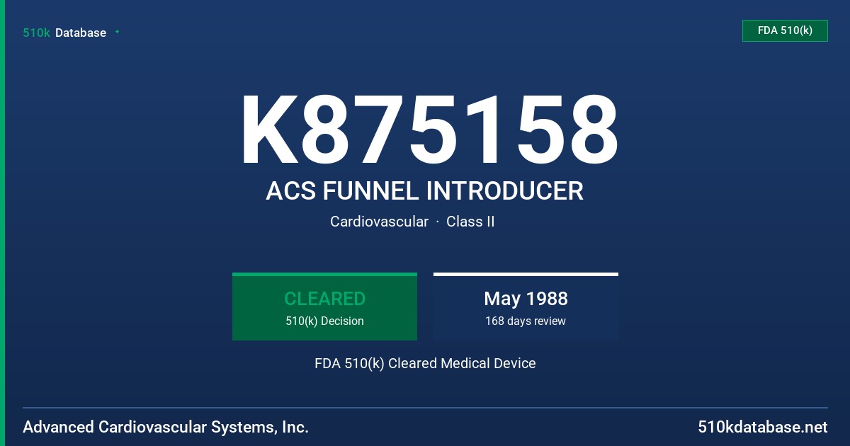 K875158 ACS FUNNEL INTRODUCER FDA 510(k) Cleared Medical Device