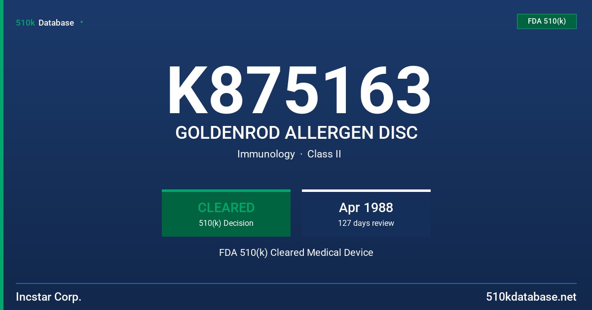 K875163 GOLDENROD ALLERGEN DISC FDA 510(k) Cleared Medical Device