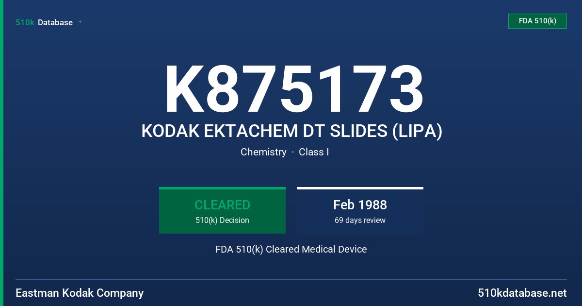 K875173 KODAK EKTACHEM DT SLIDES (LIPA) FDA 510(k) Cleared Medical Device