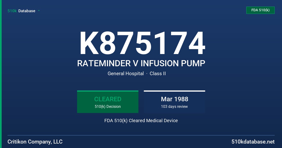 K875174 RATEMINDER V INFUSION PUMP FDA 510(k) Cleared Medical Device