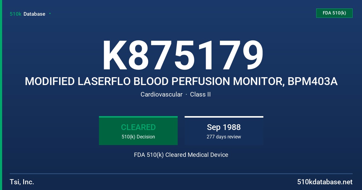 K875179 MODIFIED LASERFLO BLOOD PERFUSION MONITOR, BPM403A FDA 510(k) Cleared Medical Device