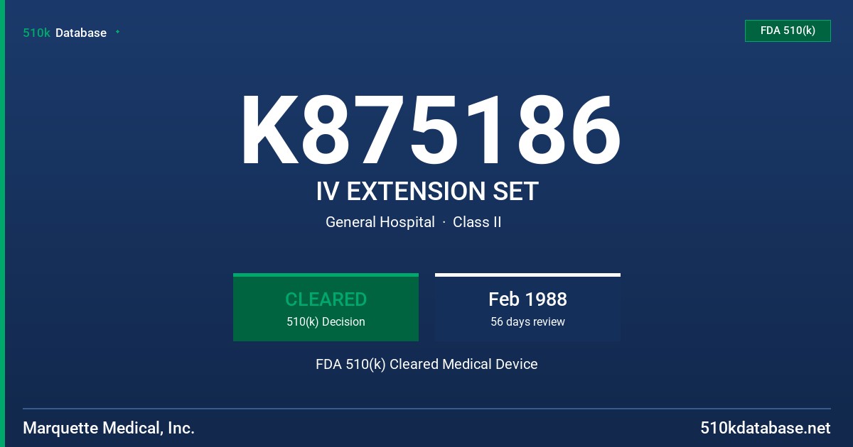 K875186 IV EXTENSION SET FDA 510(k) Cleared Medical Device