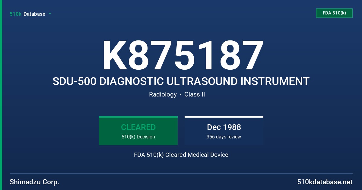 K875187 SDU-500 DIAGNOSTIC ULTRASOUND INSTRUMENT FDA 510(k) Cleared Medical Device