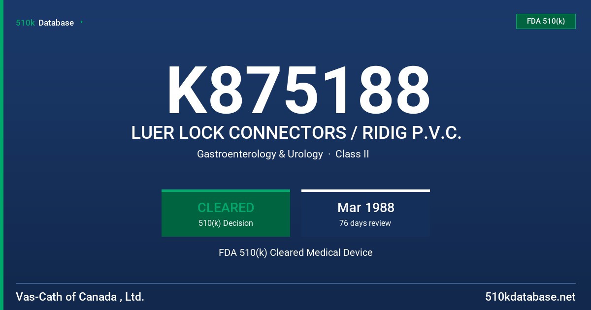 K875188 LUER LOCK CONNECTORS / RIDIG P.V.C. FDA 510(k) Cleared Medical Device